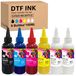 Encre DTF, 6x100 ml, pour film PET : 1 noir, 1 cyan, 1 magenta, 1 jaune, 2 blanc