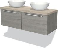 Maxaro Badkamermeubel voor Waskom 120cm Modulo Plato Grijs Eiken 2 Lades Vlak Lichtgrijs Eiken Blad
