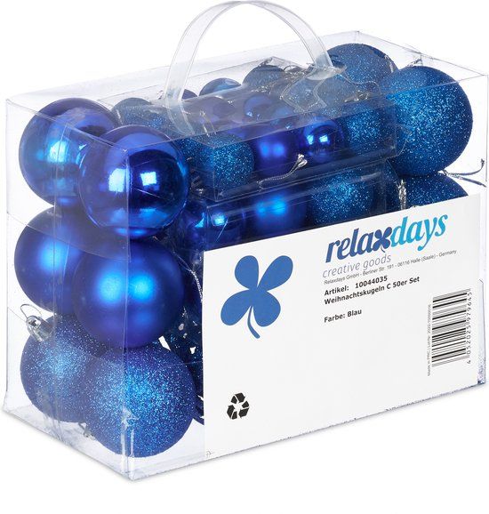 Relaxdays Kerstballen, 50 stuks, goud, kunststof, ∅ 3, 4 & 6 cm