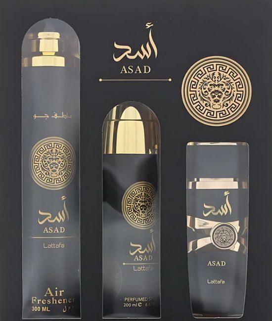 Lattafa Asad Gift Set - Eau de parfum, bodyspray en luchtverfrisser - 3 stuks