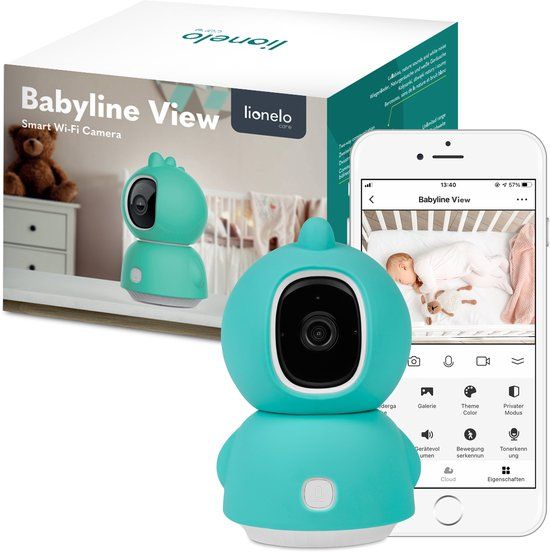 Lionelo Babyline View - Babyfoon - Wit/Turkoois - Met App, Camera, Nachtmodus & Slaapliedjes