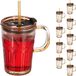 Merkloos Relaxdays drinkglazen met handvat - set van 10 - rietje - deksel - 450 ml - lichtbruin