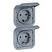 LEGRAND, Plexo 069577L inbouwstopcontact voor vochtige ruimtes, 2-voudig, Schuko-standaard, incl. klapdeksel, aanraakbeveiliging, voorbedraad, verticaal, IP44 - IK08 (IP55 met gesloten deksel), grijs