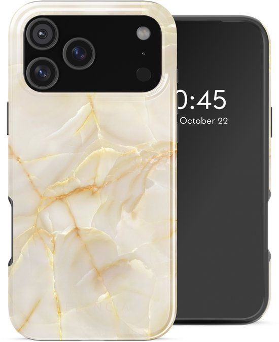 Selencia Hoesje - Geschikt voor Apple iPhone 17 Pro Max - Backcover geschikt voor MagSafe - Golden Beige Marble