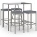 vidaXL Ensemble de bar de jardin 5 pièces avec coussins, gris, polyrotin
