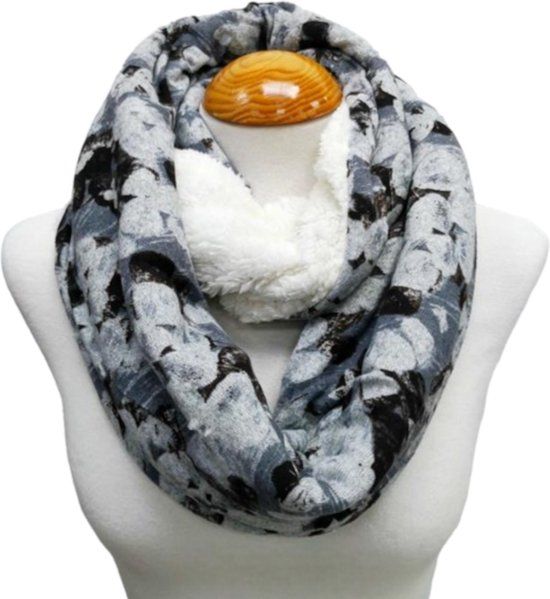 Colsjaal - Ronde Sjaal - Teddy - Print - Grijs - 75 x 28 cm