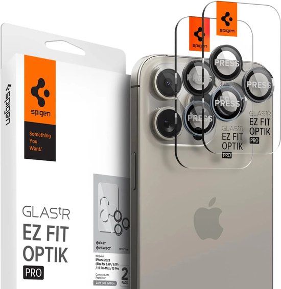 Spigen Optik iPhone 15 Pro/15 Pro Max Camera Protector Grijs (2-Pack)