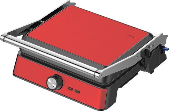 Westinghouse Retro Contactgrill – Panini Grill & Tosti Apparaat – 180° Openklapbaar – 29x24 cm – Instelbare Temperatuur – 2200W – Rood