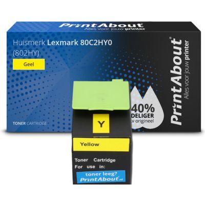 PrintAbout Huismerk 80C2HY0 (802HY) Toner Geel | Compatibel met Lexmark CX410 / CX510 | Hoge capaciteit