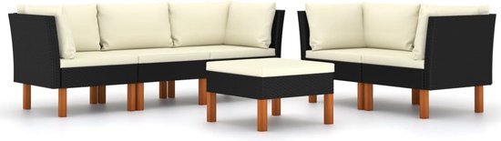 vidaXL 6-delige Loungeset met kussens poly rattan zwart