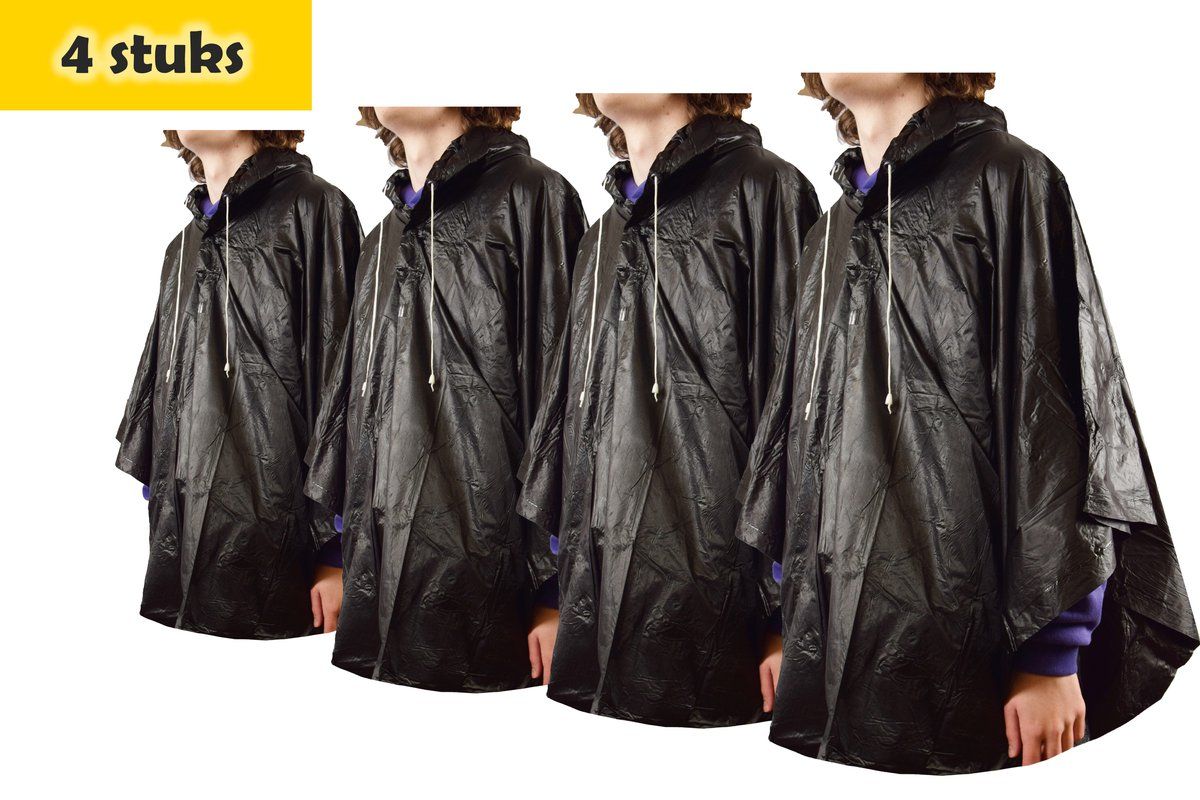 discountershop Regenponcho unisex een maat 4 stuks in de verpakking zwart