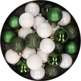 Merkloos / Sans marque Kaemingk B.V. 28x stuks kunststof kerstballen donkergroen en wit mix 3 cm - Kerstboomversiering