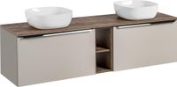 Santa Fe Armoire de salle de bain 180 cm, gris, avec placage chêne clair + 2 lavabos