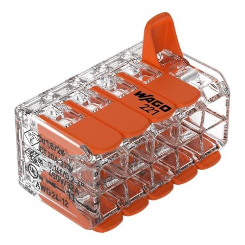 WAGO Verbindingsklemmen 221-420 | 10 geleiders, tot 4 mm², compacte kabelconnector met hendels voor alle soorten geleiders wereldwijd, bevestigde gebruiksveiligheid, 5 stuks