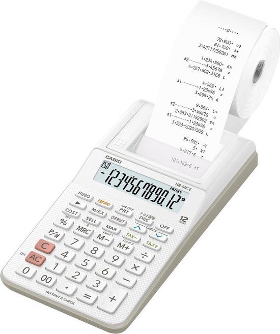 Casio HR-8REC Bureaurekenmachine met printer - Wit