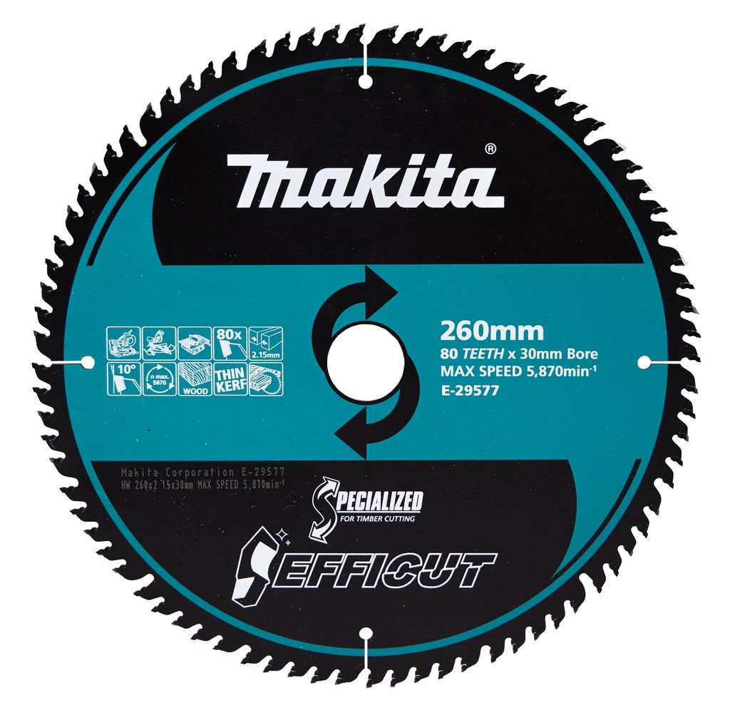 Makita Accessoires Makita Efficut Afkort-/Tafelzaagblad Hout | 260x30x2,15 mm | 80T | 10g - E-29577