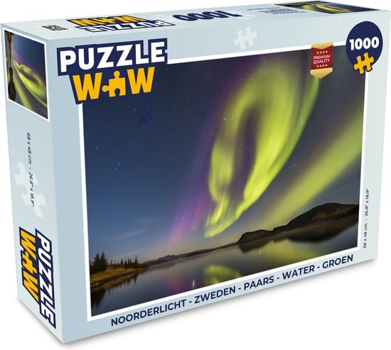 MuchoWow Puzzel Noorderlicht - Zweden - Paars - Water - Groen - Legpuzzel - Puzzel 1000 stukjes volwassenen - Sinterklaas cadeautjes - Sinterklaas voor grote kinderen