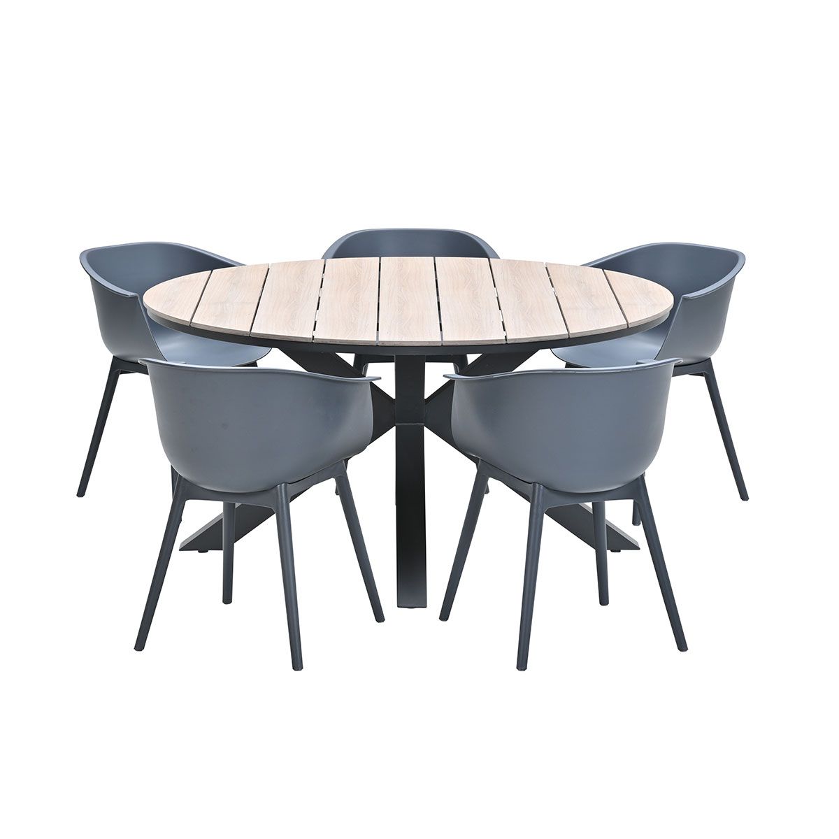 Garden Impressions Lexy tuinset 6-delig donker grijs - Tulli tuintafel licht bruin Ø148 cm