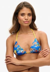 Superdry Triangelbikinitop met koordjes Dames Blauw Dolphin Ocean Gebloemd Halter Mouwloos Polyester/Elasthan XS