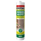 Soudal cartouche de 280 ml, mastic, acrylique, peinture texturée, peinture murale, blanc, pour la réparation des fissures et le lissage du plâtre