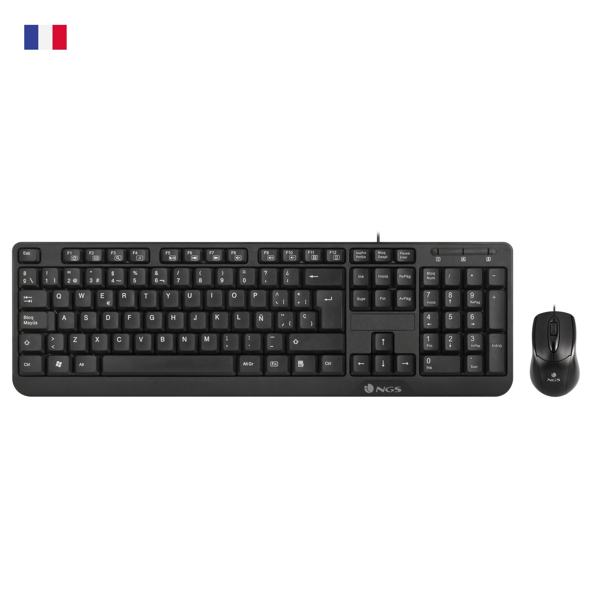 NGS Cocoa Kit - AZERTY - FR - Keyboard and Mouse - Black