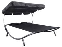 XXL Double chaise longue avec auvent, noir, 199 x 174 cm
