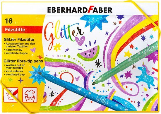 Eberhard Faber Glitter Viltstiften - 16 Kleuren - Uitwasbaar