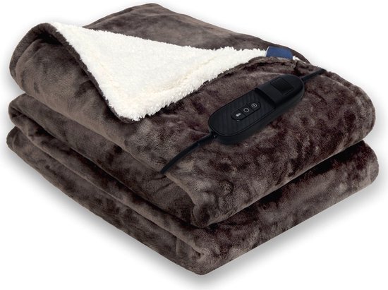 Luvego Elektrische Warmte Bovendeken met Fleece/Sherpa l Plaid 180x130 CM l 3.5 Meter Kabel l 160W l Donker Bruin