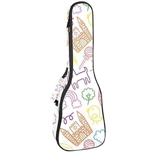 Mersov Tenor Ukulele Gigbag Waterdichte Ukelele Case Gewatteerde Rugzak, Geweldig voor Sopraan Concert (21/23/24") Kinderen Tekeningen Patroon Creatief