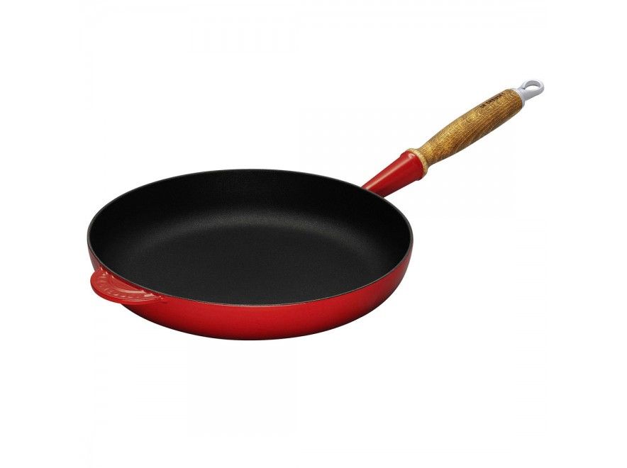 Le Creuset Cast Iron Frying Pan - 28cm - Wooden Handle - Red