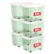 Cetomo 80L x 6 plastic opbergdozen met wielen, opbergdoos met deksel en veilige zijvergrendelingen, PP nestbare en stapelbare doorzichtige organizer voor thuis, kantoor, verhuizen, transparant groen