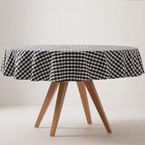 GAMUSI VICHY Rond Tafelkleed - Vlekwerend - Katoen Look - Ruitjes - 160 x 160 cm - Zwart- OEKO-TEX