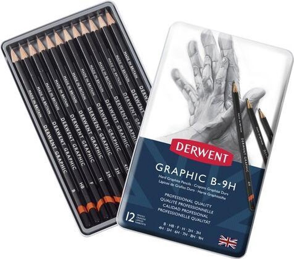 Derwent Graphic Hard potloden set in blik assorti 12 stuks
