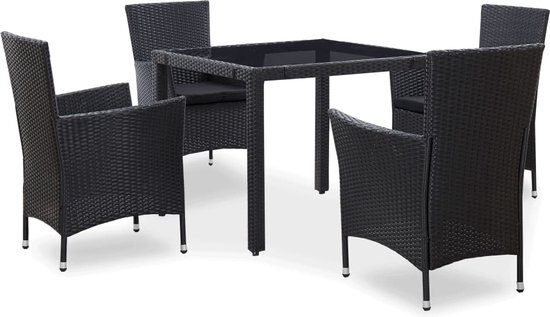 The Living Store Rattan Tuinmeubelset - Tafel 90x90x75 cm - Stoel 58x58x88 cm - Zwart