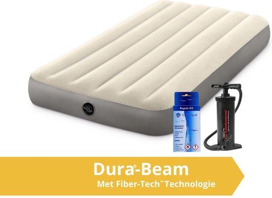 Intex Deluxe Luchtbed 1 Persoons Beige - 191x99x25 cm - Met Pomp