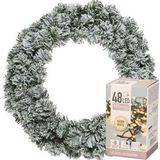 Decoris Kerstkrans - groen met sneeuw - D40 cm - incl. verlichting warm wit