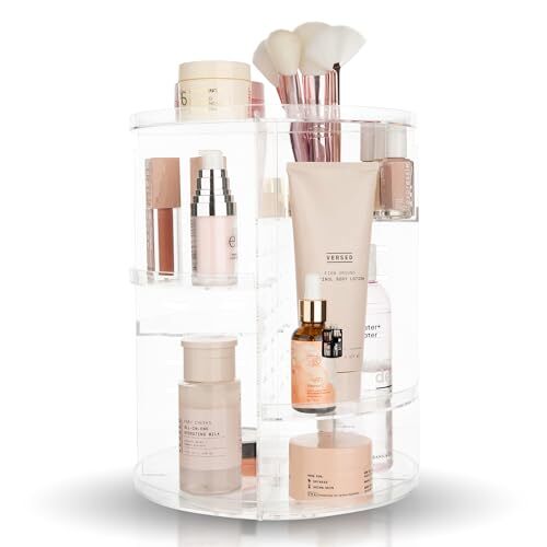 Masirs 360 roterende make-up organizer - verstelbare plankhoogte en volledig draaibaar. De perfecte cosmetische organizer voor slaapkamer dressoir of ijdelheid aanrecht. (transparant)