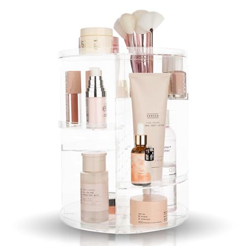 360° Rotating Makeup Organizer - Adjustable Shelves - Clear