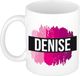Bellatio Decorations Denise naam cadeau koffie mok - beker - met roze verfstrepen - Cadeau collega - moederdag - verjaardag - juf - coach - 300 ml - wit