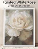 Painted White Rose Painted Cross Stitch Pattern: Full Coverage Floral Fine Art Study