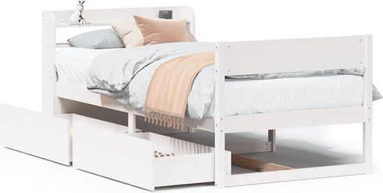 vidaXL Bedframe zonder matras massief grenenhout wit 90x200 cm