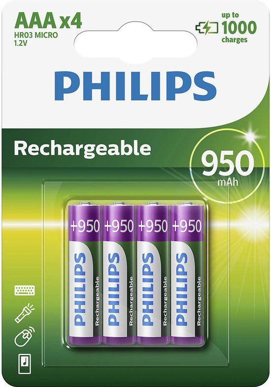 Philips AAA Oplaadbare Batterijen 950 mAh - 4 stuks