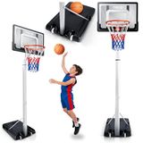 Neo-Sport Basketbalkorf voor kinderen en volwassenen, met standaard, in hoogte verstelbaar 1,5-2,6 m, mobiel met wielen, voor tuin en oprit, pvc-backboard, 82 x 59 cm, zwart-wit