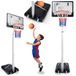 Neo-Sport Basketbalkorf voor kinderen en volwassenen, met standaard, in hoogte verstelbaar 1,5-2,6 m, mobiel met wielen, voor tuin en oprit, pvc-backboard, 82 x 59 cm, zwart-wit