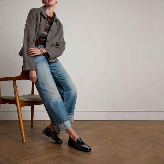 Manfield - Dames - Zwarte leren loafers - Maat 41