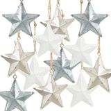 Unyqoos® Set van 12 metalen sterhangers in zilver, wit en grijs voor kerstdecoratie