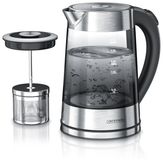 Arendo bouilloire avec fonction infusion, 1,7 litre. Théière en verre fumé et acier inoxydable, 2200 W, infuseur à thé, réglage de température de 40 à 100 °C, fonction de maintien au chaud, arrêt automatique, argenté