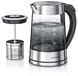 Arendo bouilloire avec fonction infusion, 1,7 litre. Théière en verre fumé et acier inoxydable, 2200 W, infuseur à thé, réglage de température de 40 à 100 °C, fonction de maintien au chaud, arrêt automatique, argenté