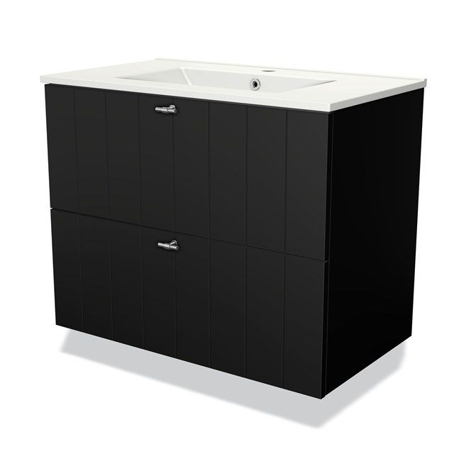 Maxaro Badkamermeubel 80cm Modulo Mat Zwart 2 Lades Lamel Wastafel Keramiek
