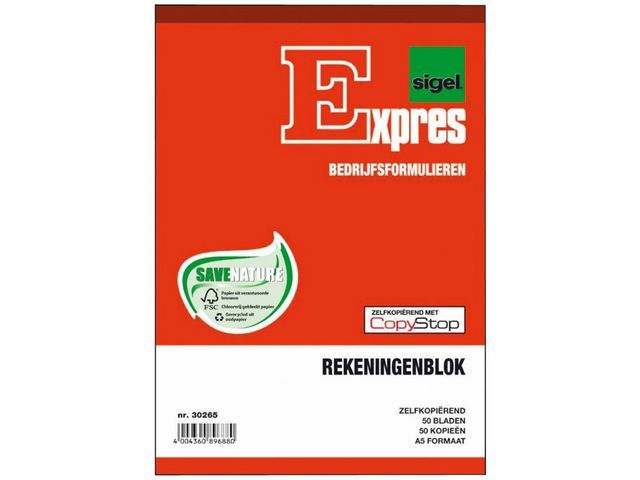 Sigel Expres Kas- en kwitantieformulieren Rekeningblok - A5 - 2x50 vel